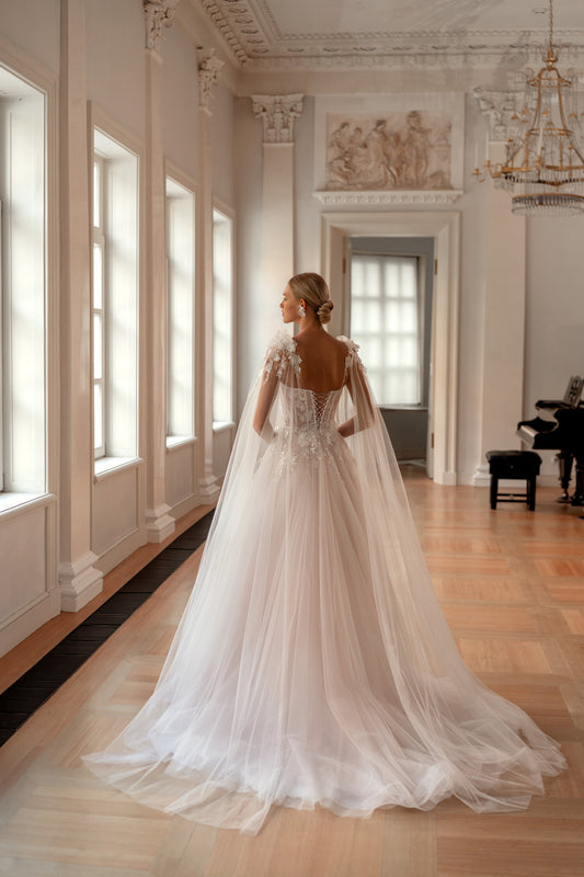 AMELIE Princess Fairy 3D ziedu kāzu kleita