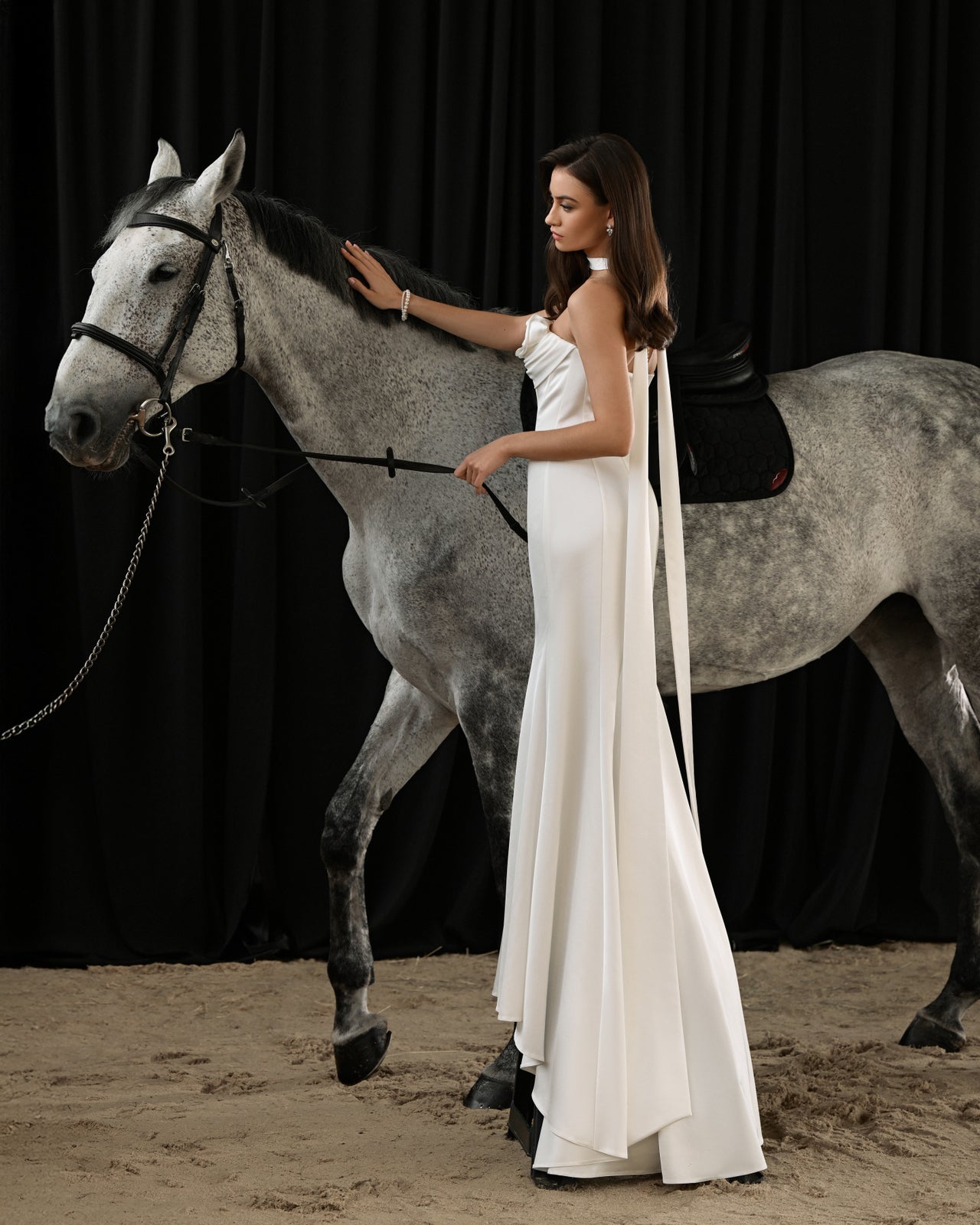 ARROZI Couture Draped Corset Wedding Dress with Scarf Detail