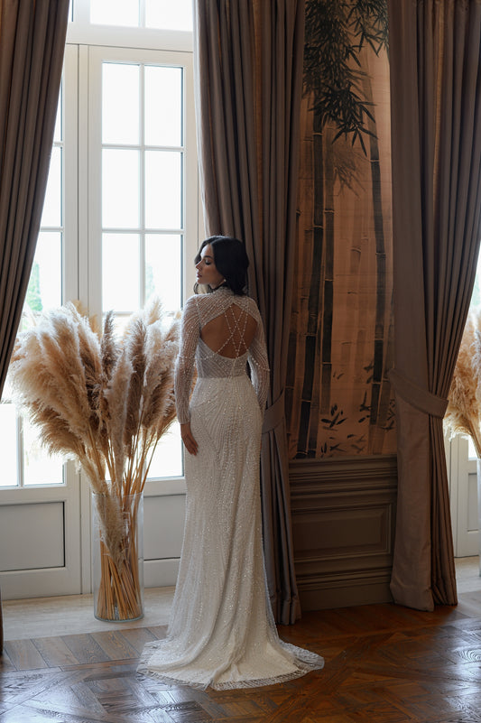 AVIAM- Eleganta nāru mežģīņu kāzu kleita