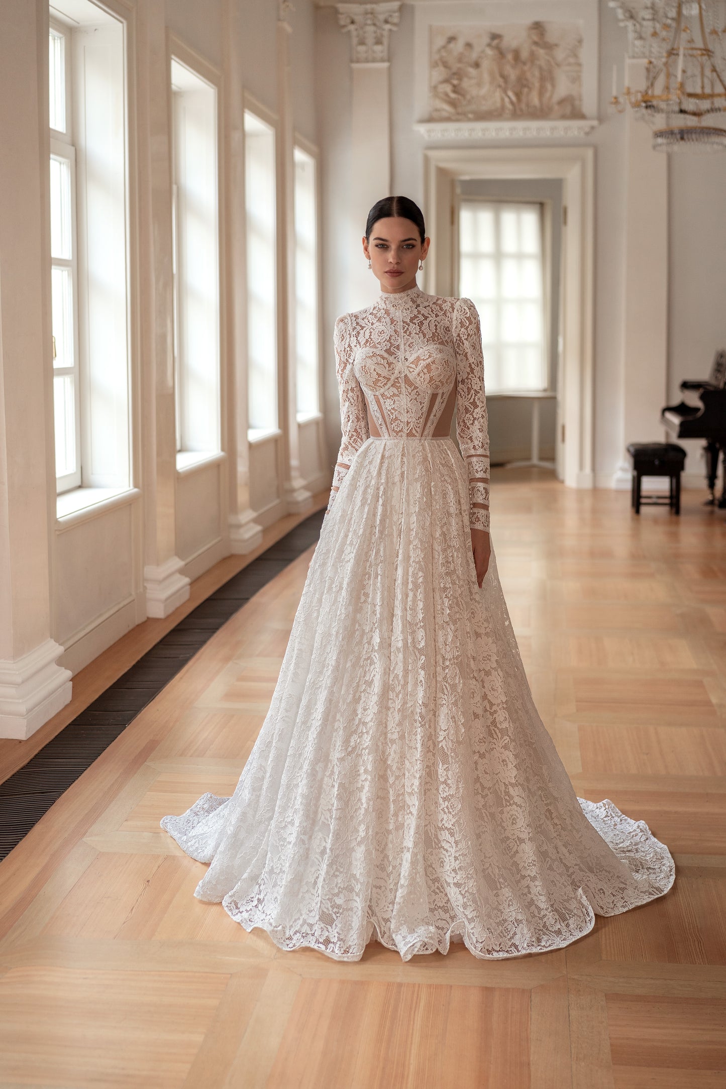 DIAMA Royal Highneck Floral Lace Wedding Dress