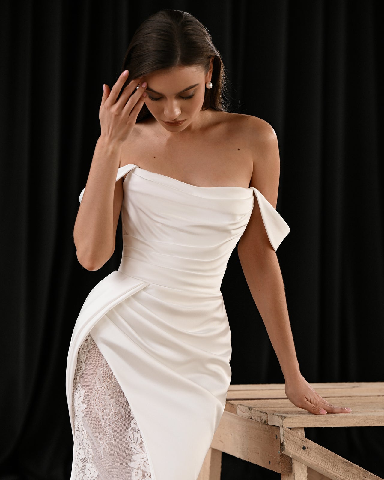 ELONZ Draped Off-Shoulder Lace Gown