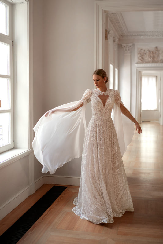 IYA Bohēmijas mežģīņu līgavas kleita