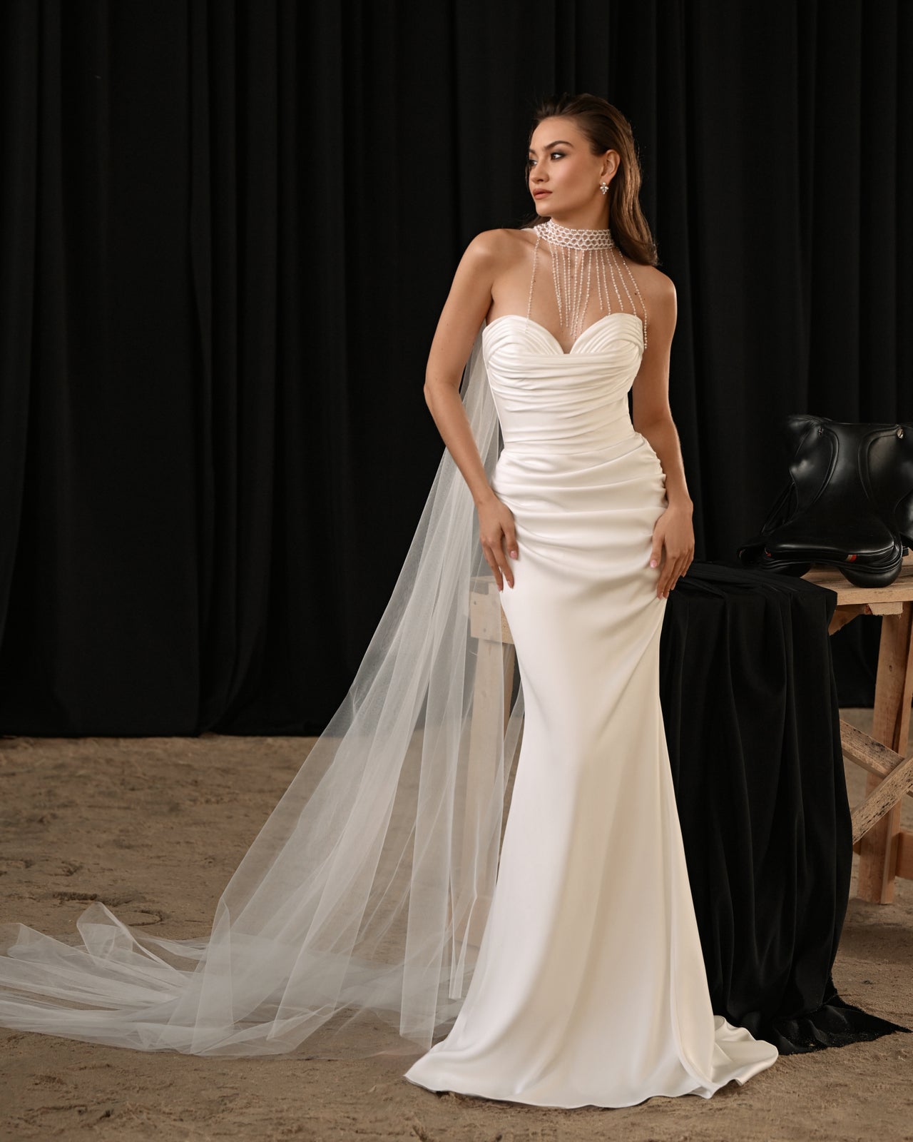corset draped wedding dress Strapless Corset Wedding Dress Minimalist Sheath Drop Waist Draped Wedding  Dress Modern Crepe and Chiffon Bridal Gown With a Train MARIANNE