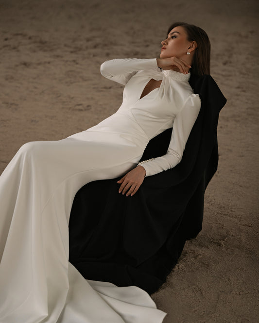 MAGDA High Neck Fitted Wedding Dress with Sculpted Shoulders