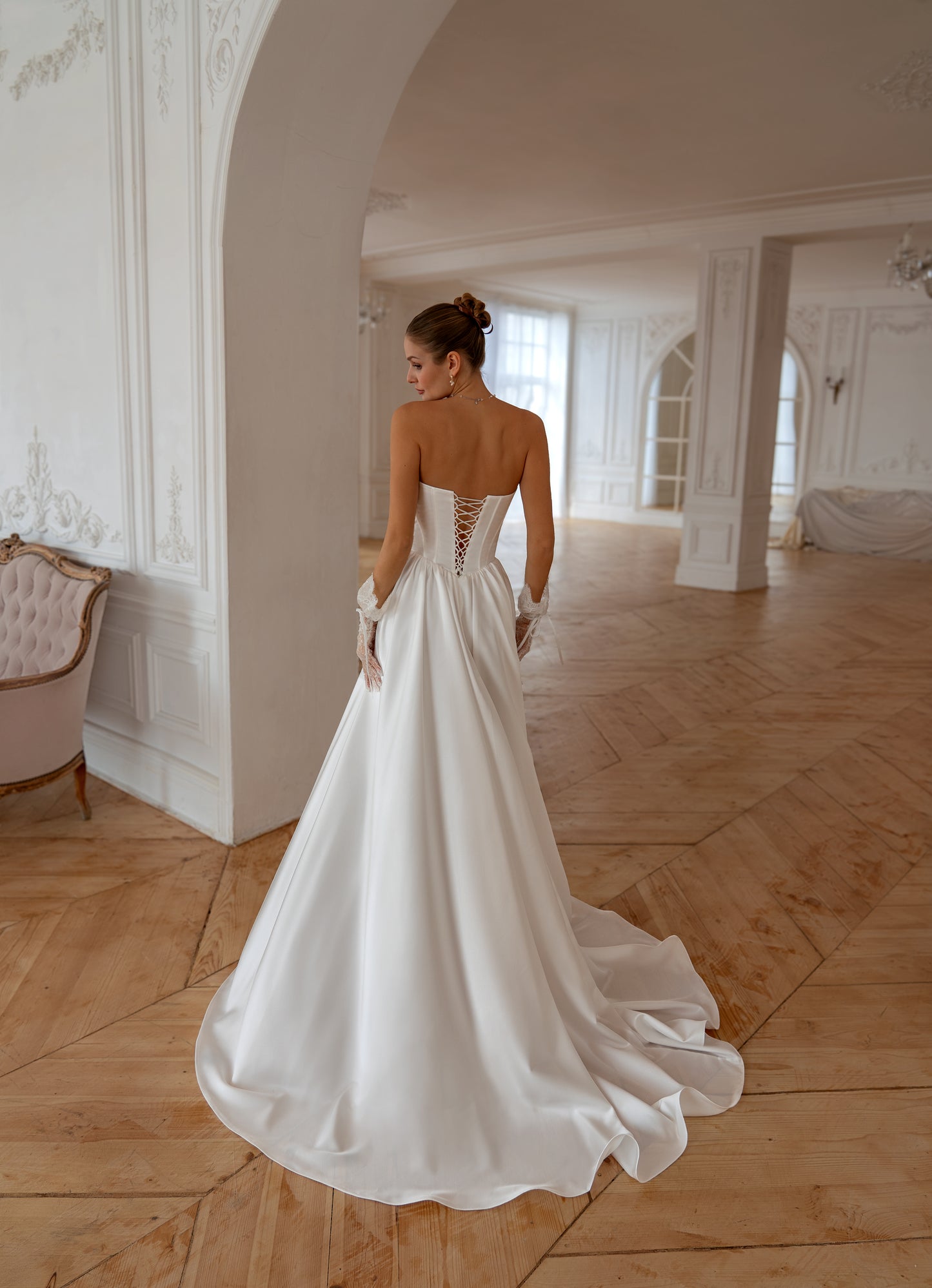 YASIYA Strapless Corset Ball Gown with Lace Details