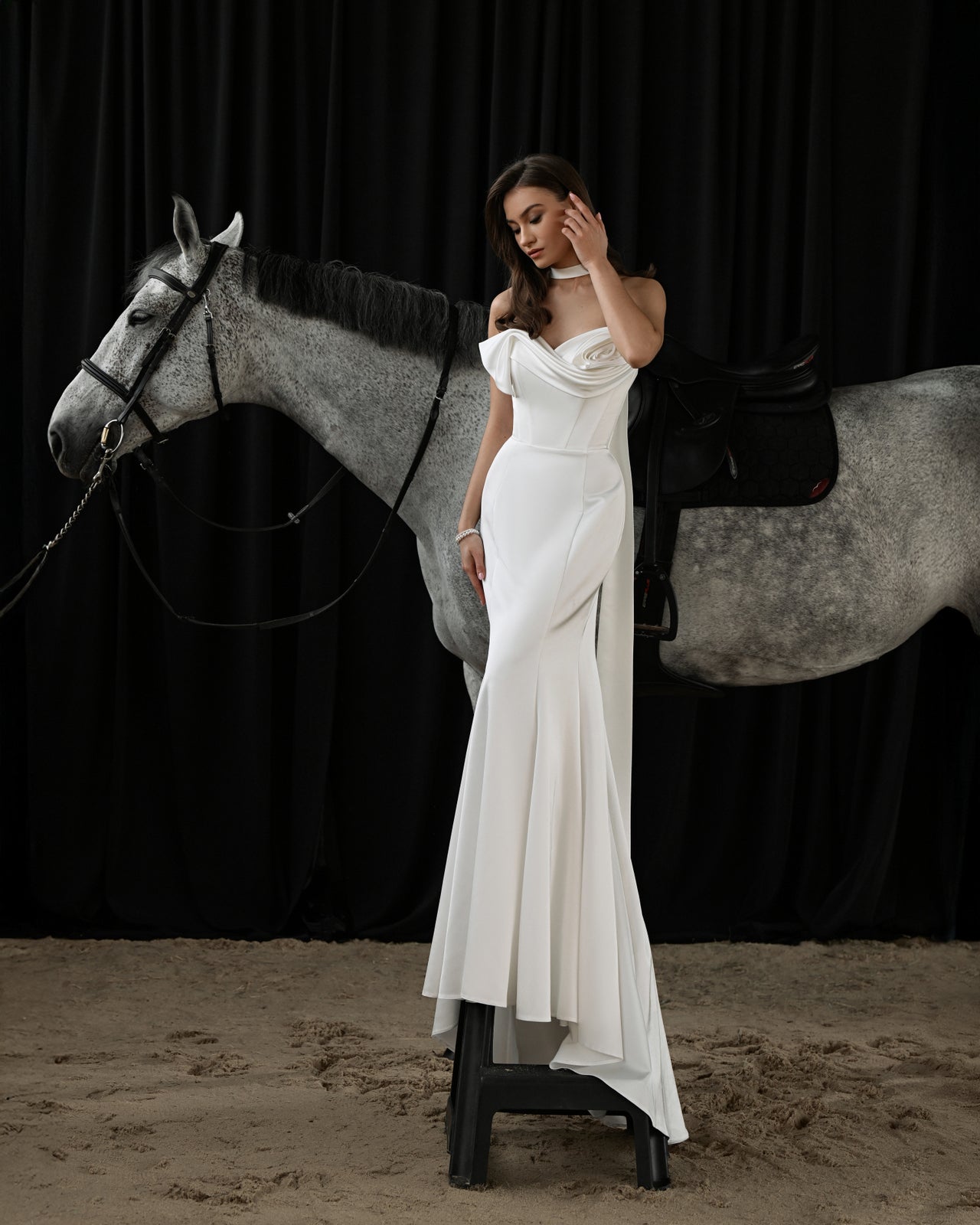 ARROZI Couture Draped Corset Wedding Dress with Scarf Detail