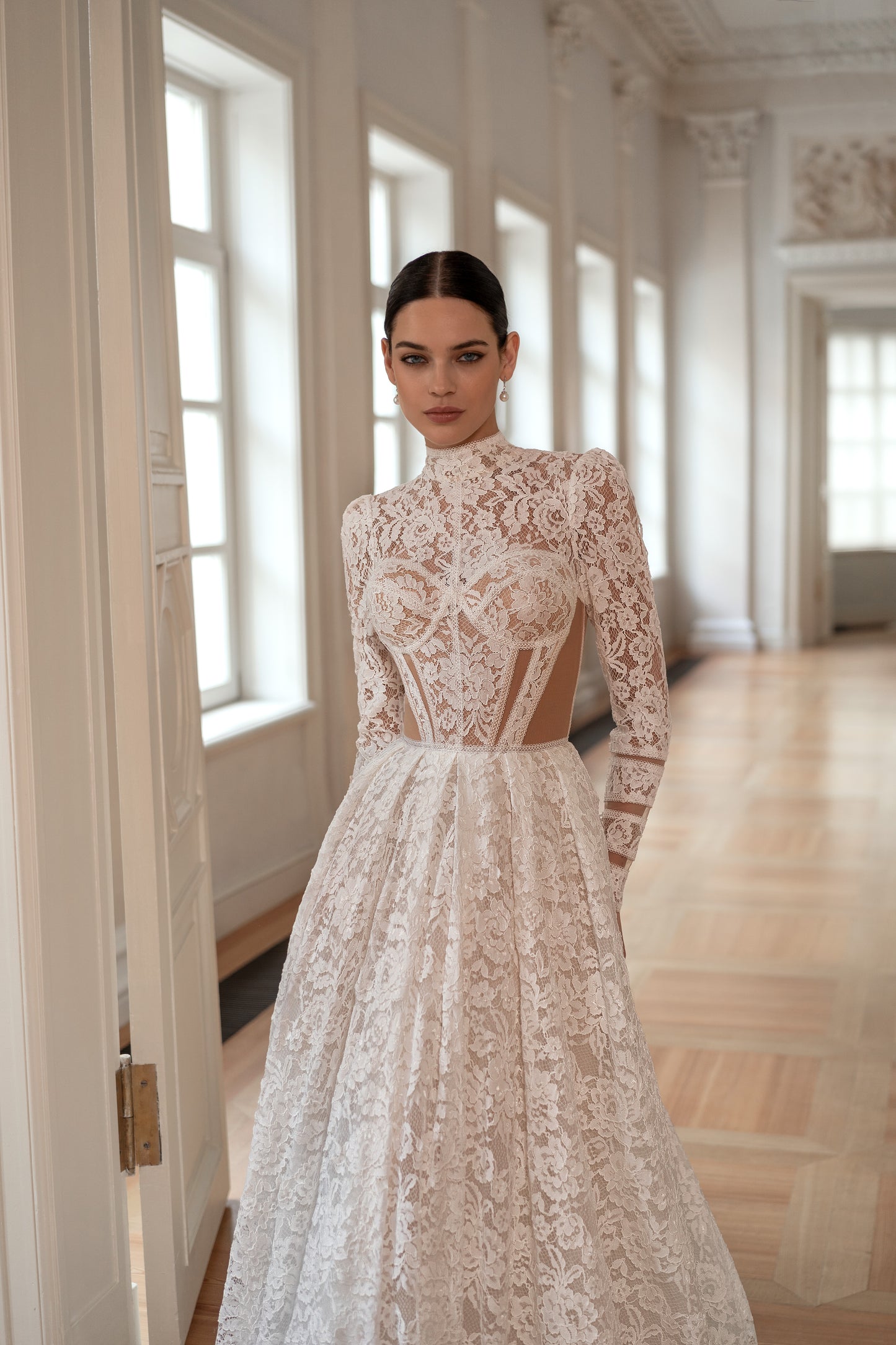 DIAMA- Royal Highneck Floral Lace Wedding Dress