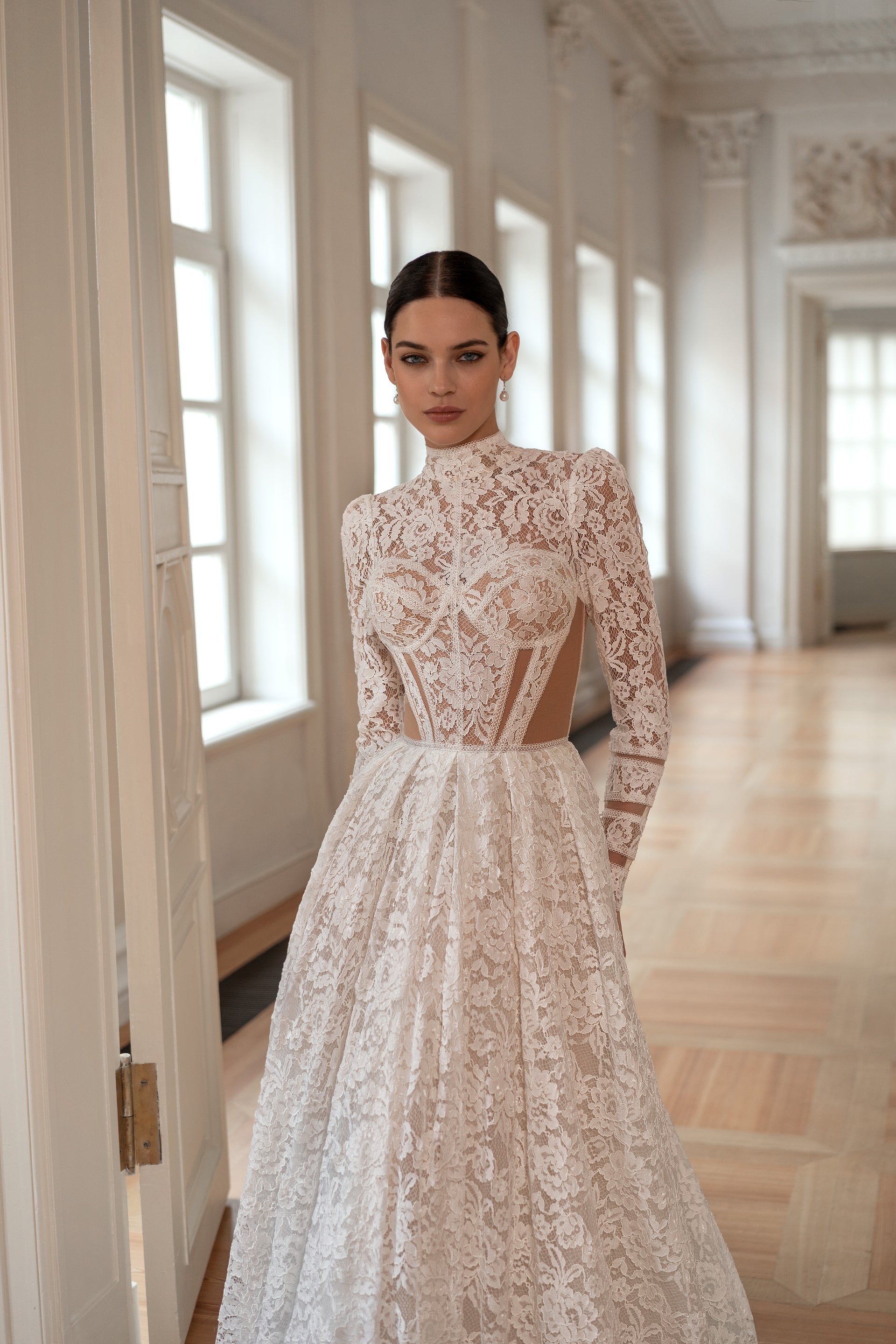 lace high neck wedding dress DIAMA Royal Highneck Floral Lace Wedding Dress XL / A-line