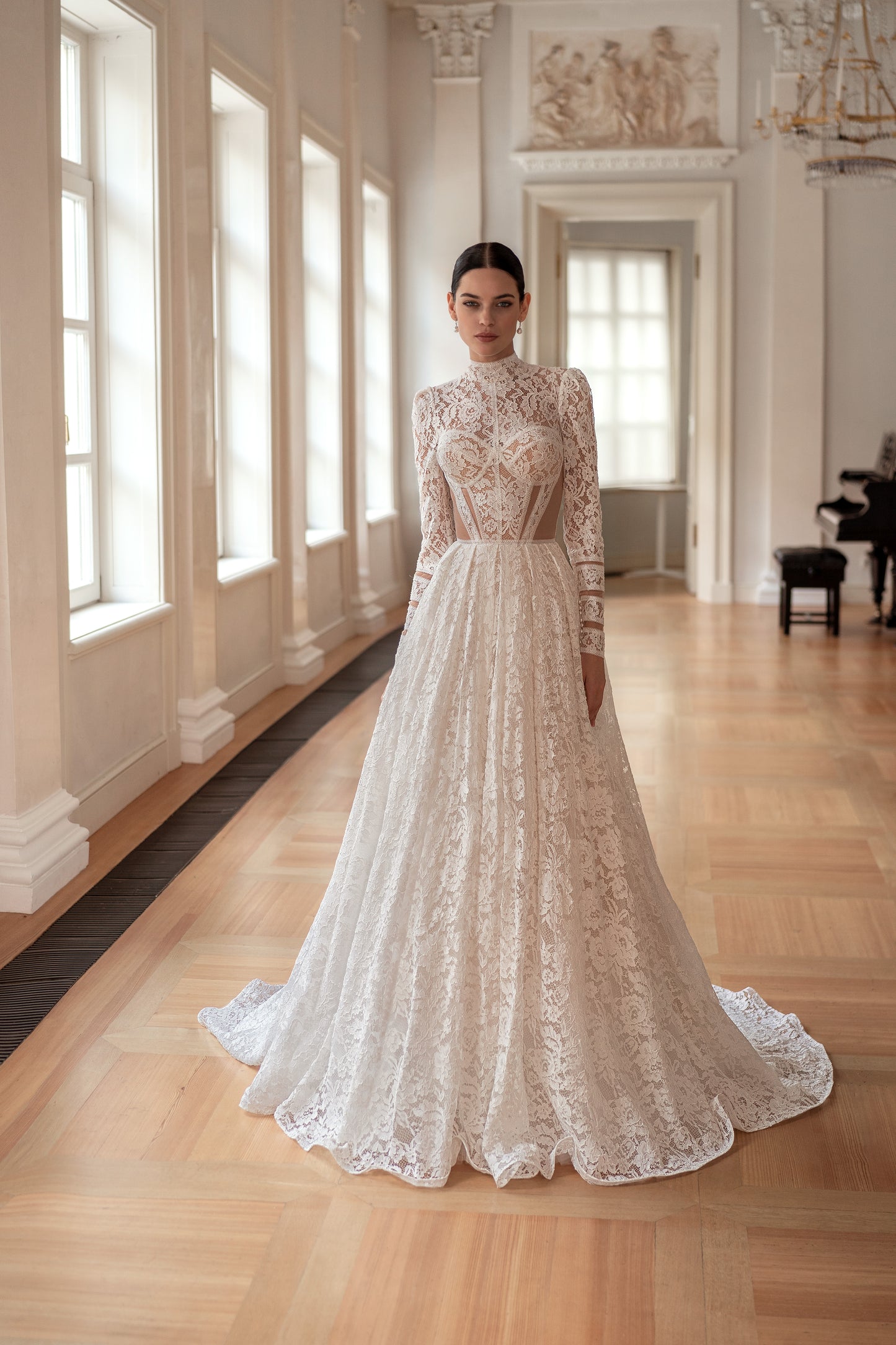 DIAMA- Royal Highneck Floral Lace Wedding Dress