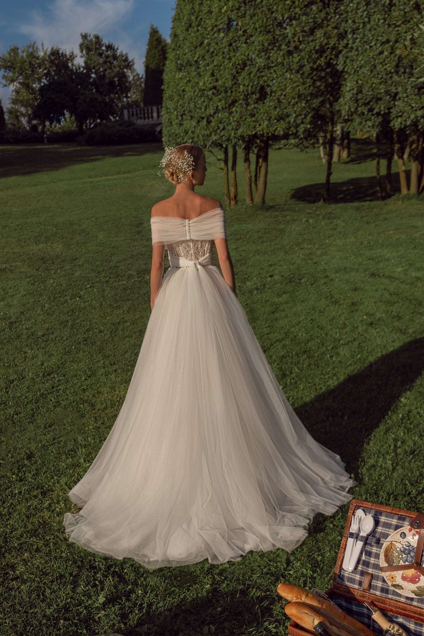 ALESSIA- Short Shiny Wedding Dress with Cape