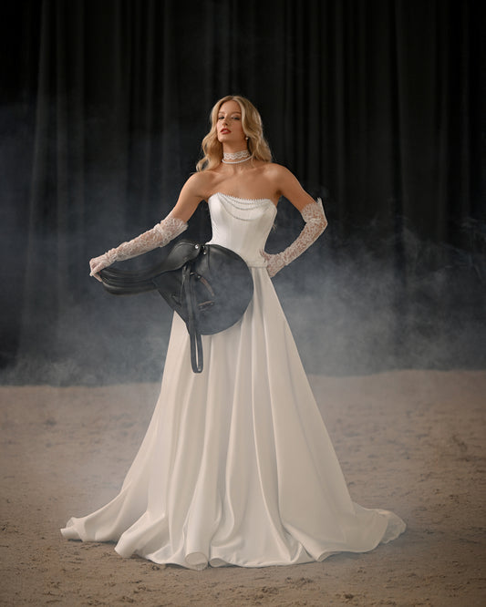 KESTI Strapless Corset Ball Gown with Pearl Detail
