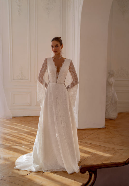 SELESTINA Romantic Lace Bell Sleeve Wedding Dress