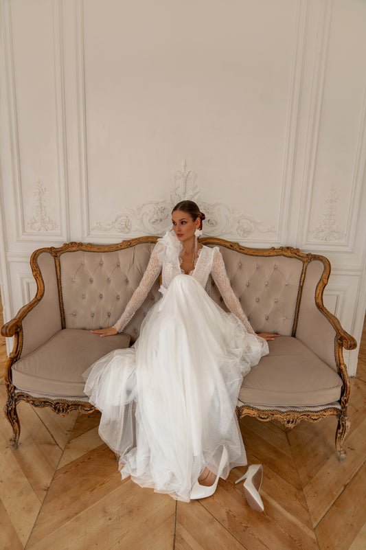 SILVA Floral Accent Lace A-Line Wedding Dress