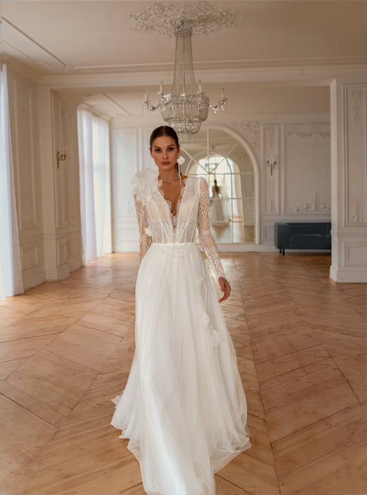 SILVA Floral Accent Lace A-Line Wedding Dress