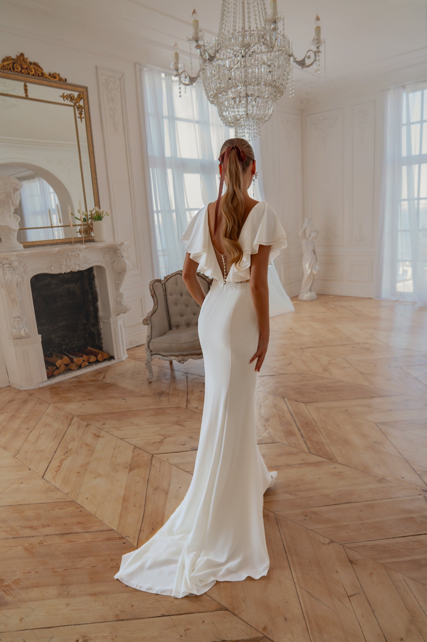 TRINNI Minimalist Flutter Sleeve Wedding Dress