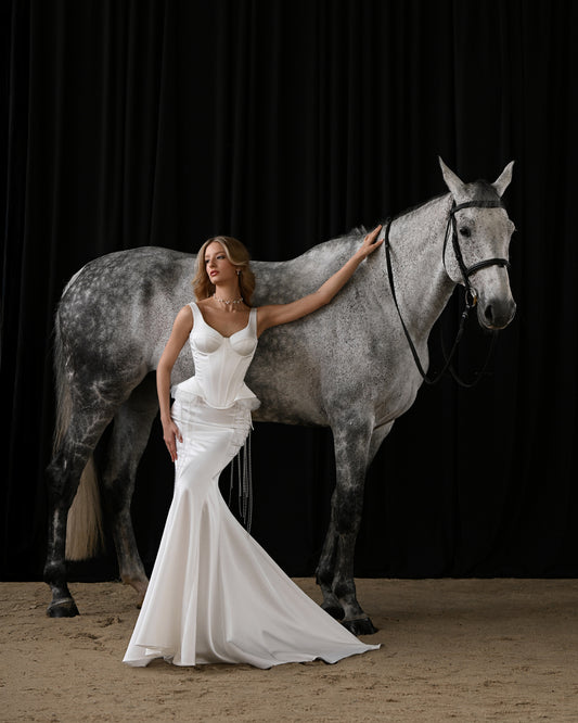 UMBERTA Structured Corset Mermaid Wedding Dress with Pearl Detailing