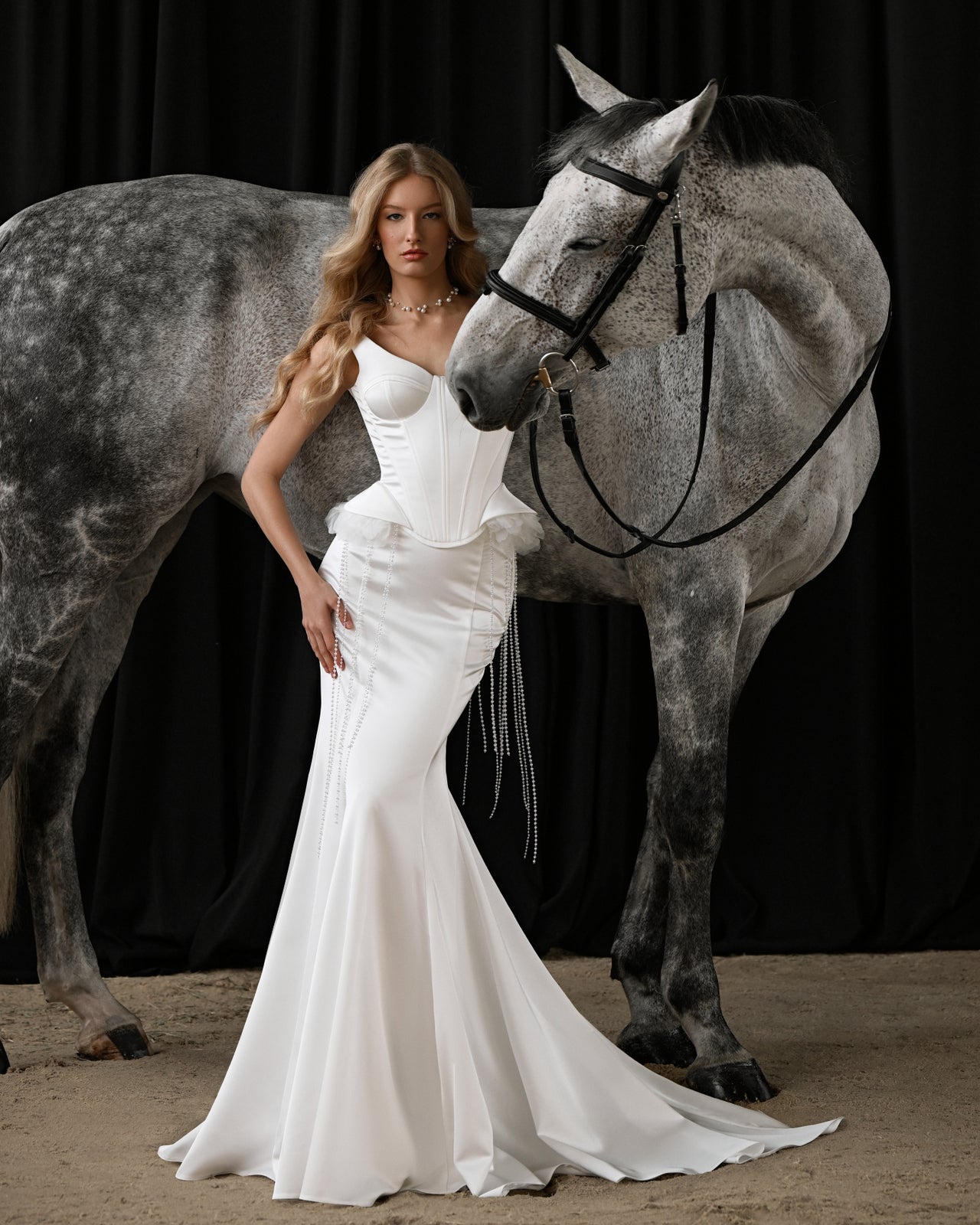 UMBERTA Structured Corset Mermaid Wedding Dress with Pearl Detailing FIORE UMBERTA Structured Corset Mermaid Wedding Dress with Pearl Detailing FIORE
