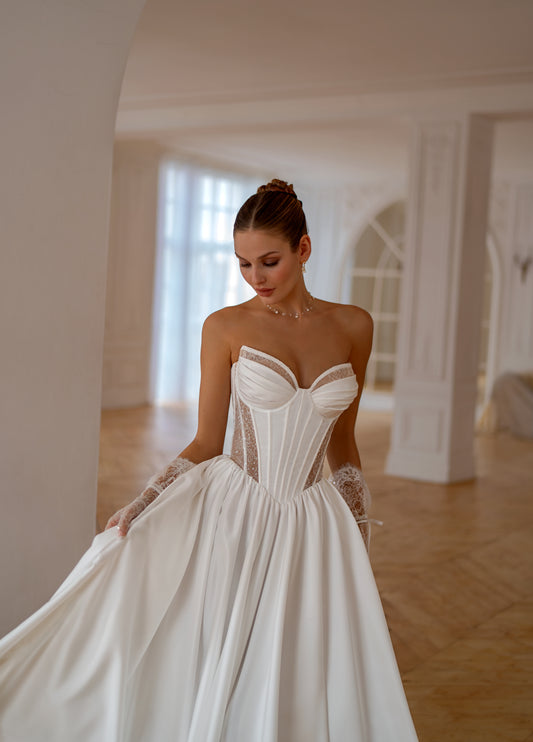 YASIYA Strapless Corset Ball Gown with Lace Details